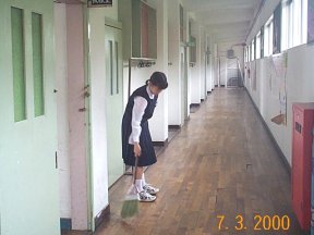 Japanese student cleaning school